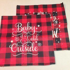 Set of 2 Winter snow pillow covers. 17" square.